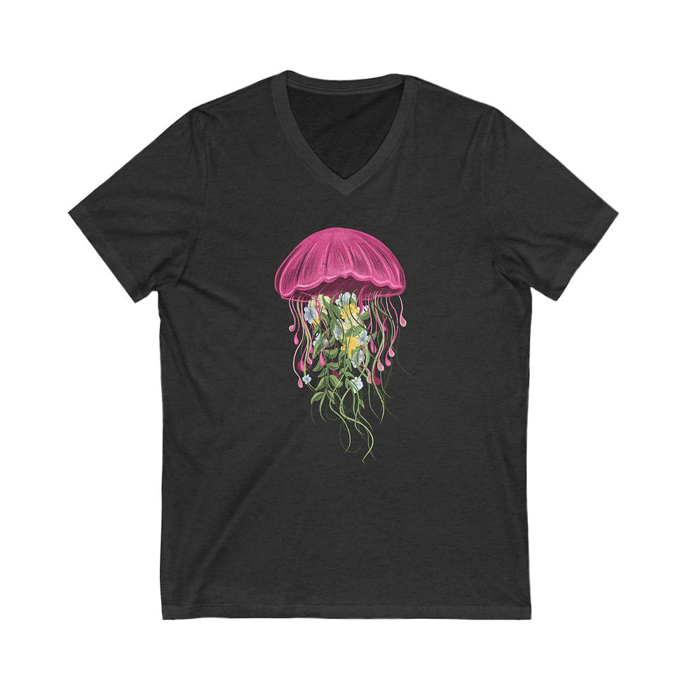 Thumbnail: Colorful Jellyfish V-Neck T-Shirt: Buy Online! Looking for a fun, unique design T-shirt? Our colorful jellyfish V-neck is it!