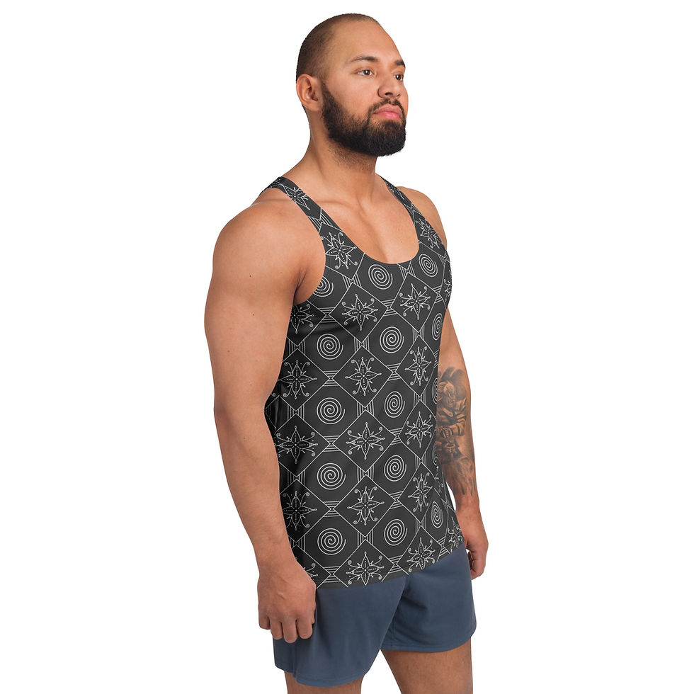 Thumbnail: Buy online Monochrome Tribal Geometric Men's Tank Top, designed to combine modern fashion with ethnic-inspired patterns.
