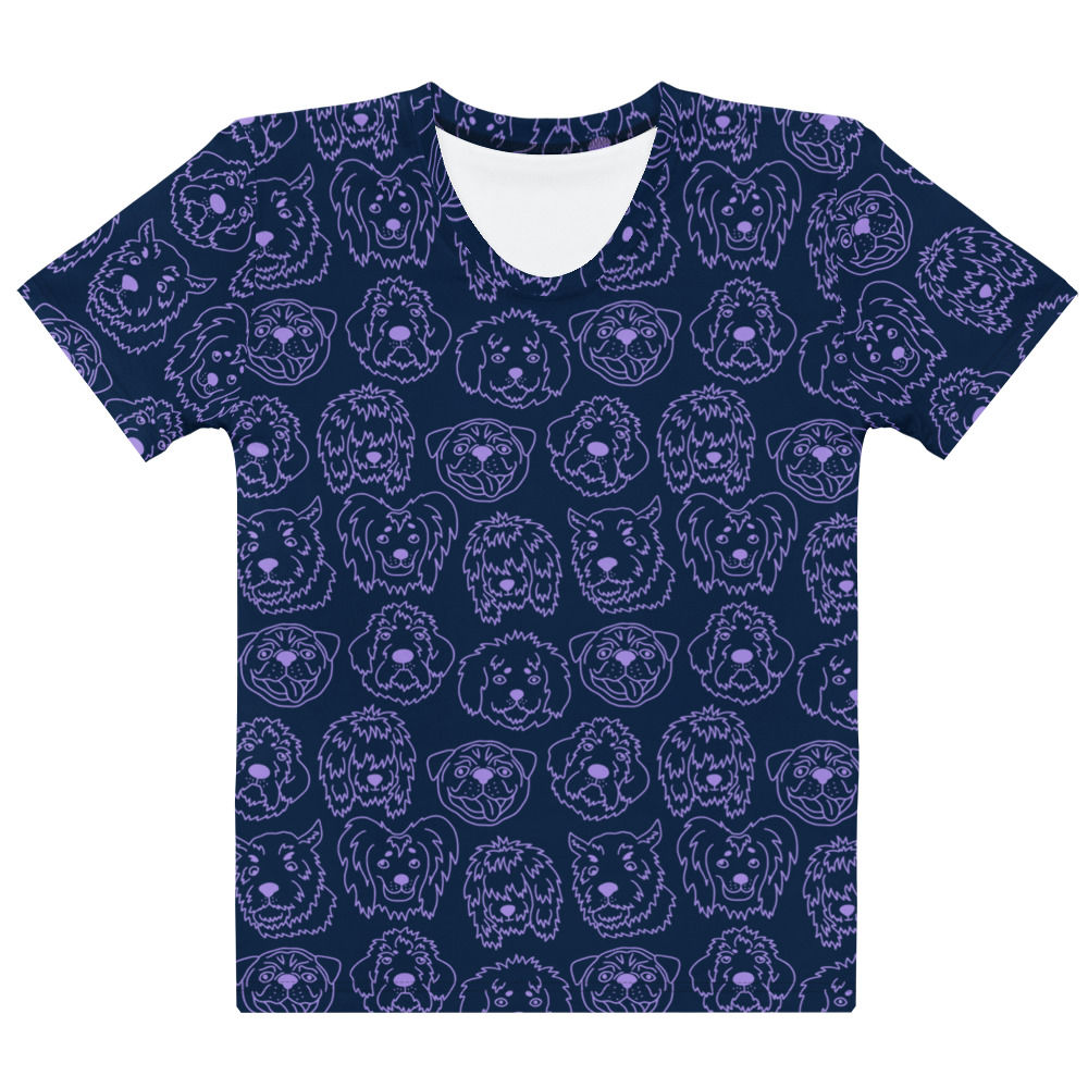 Purchase online Funny Heads of Dog Breeds Women's T-Shirt Soft fabric, unique design, and ideal for any dog lover's wardrobe.