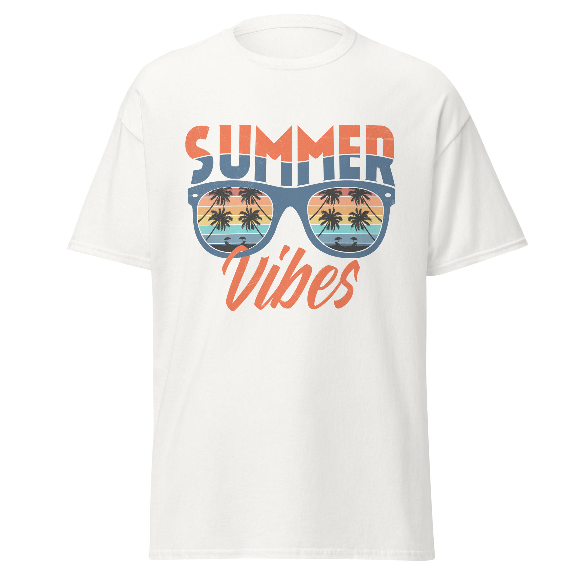Buy online Minimalist Typography Summer Vibes T-Shirt Casual Wear, blending laid-back comfort with a sleek, modern design.