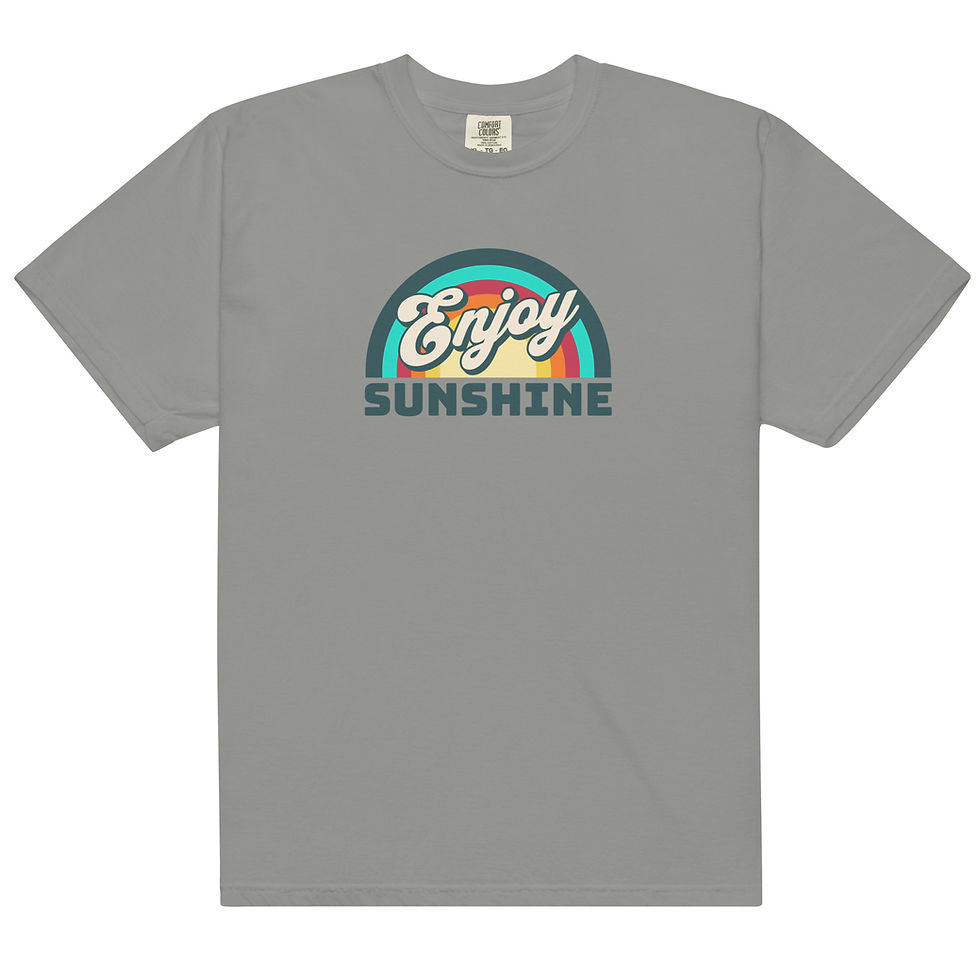 Thumbnail: Purchase online Enjoy Sunshine Retro Rainbow Graphic T-Shirt. Shop now for unique, colorful style inspired by retro vibes!