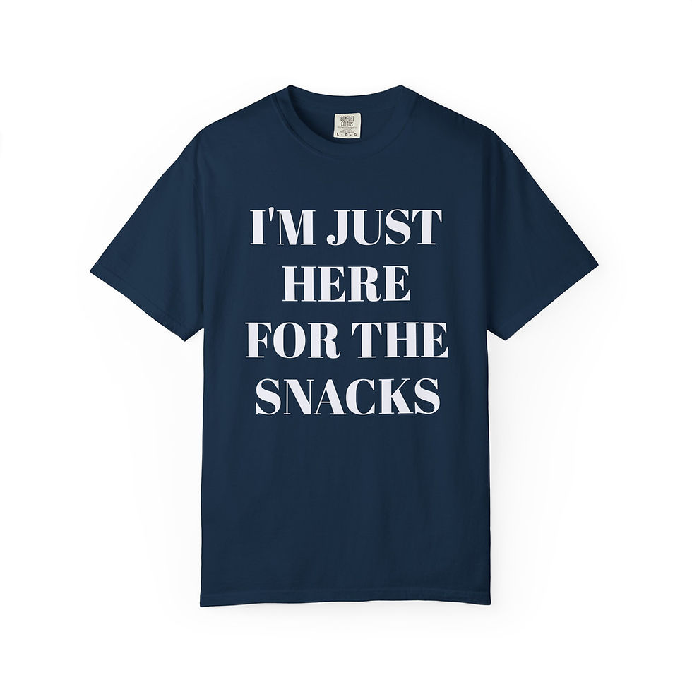Thumbnail: Show off your love for snacks with our "Funny I'm Just Here For The Snacks" meme T-shirt. A must-have for snack enthusiasts