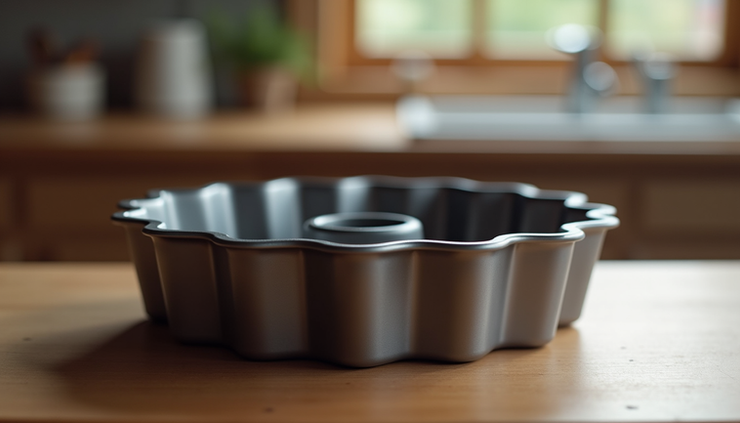 Close-up view of a classic fluted Bundt pan with non-stick coating