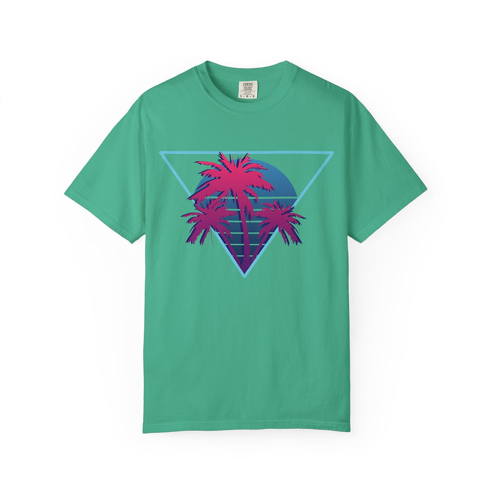 Thumbnail: Beautiful Neon Palm Trees Vaporwave Tee Shirt. Stand out with our Beautiful Neon Palm Trees Vaporwave Tee Shirt. Shop Online!