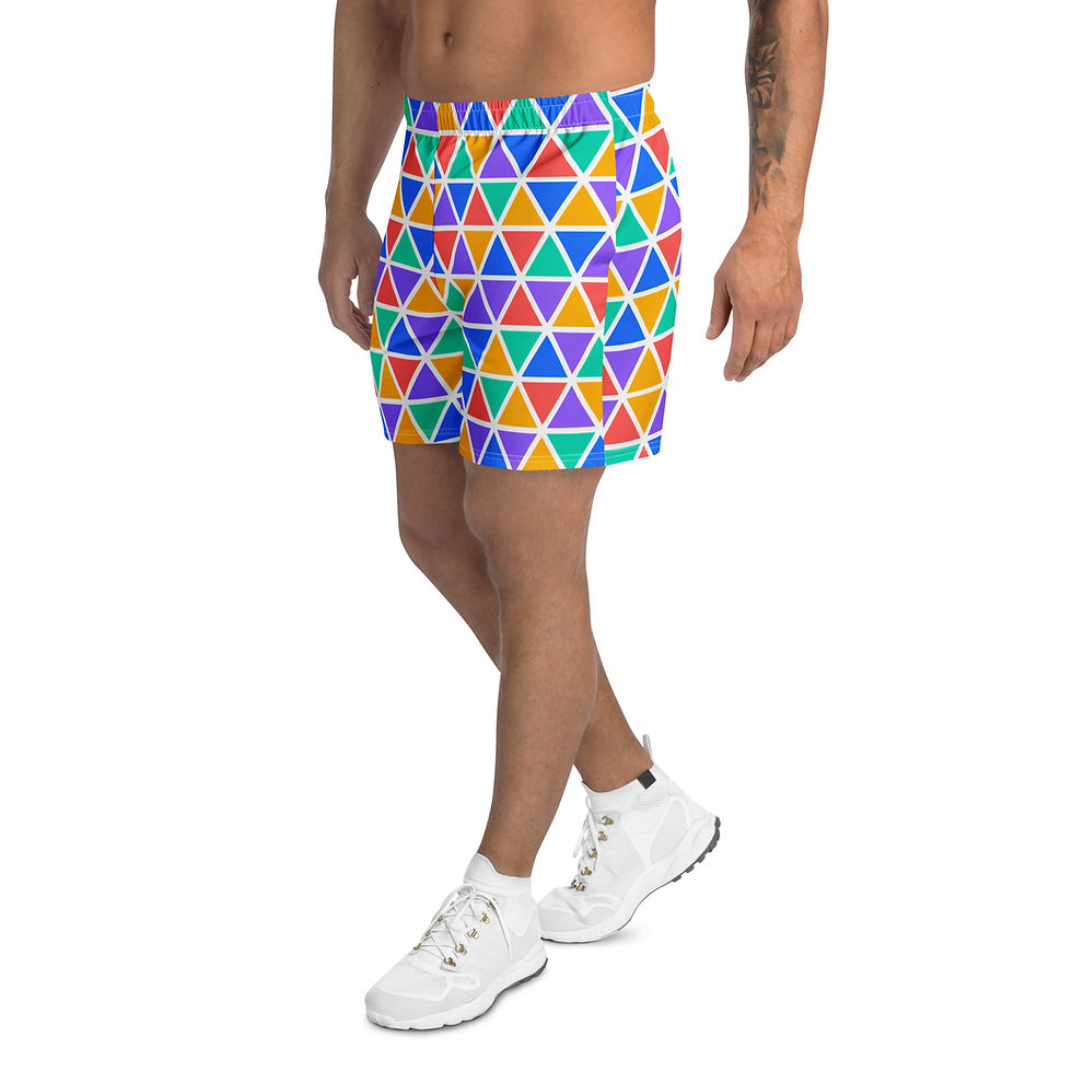 Thumbnail: Buy Colorful Triangles Unisex Athletic Long Shorts. Lightweight, versatile, and eye-catching—perfect for any adventure.