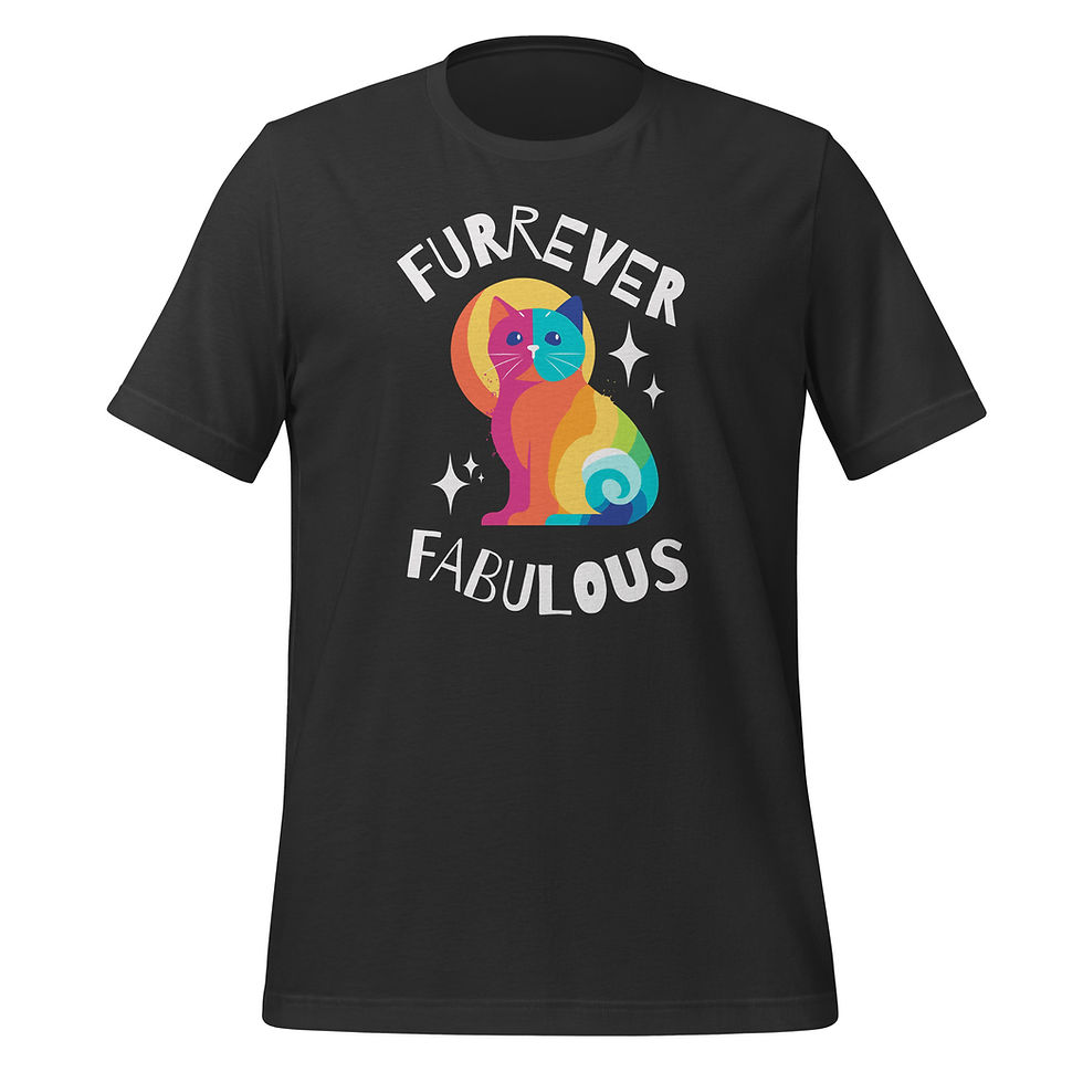 Thumbnail: Buy online Furrever Fabulous Colorful Rainbow Cat T-Shirt! Perfect for cat lovers who love bold, vibrant designs.