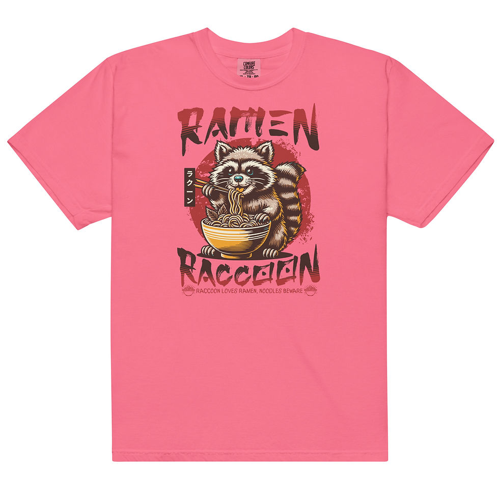 Thumbnail: Purchase online Raccoon Loves Ramen Noodles Funny T-Shirt! Perfect for animal and noodle lovers. Shop the fun design now!