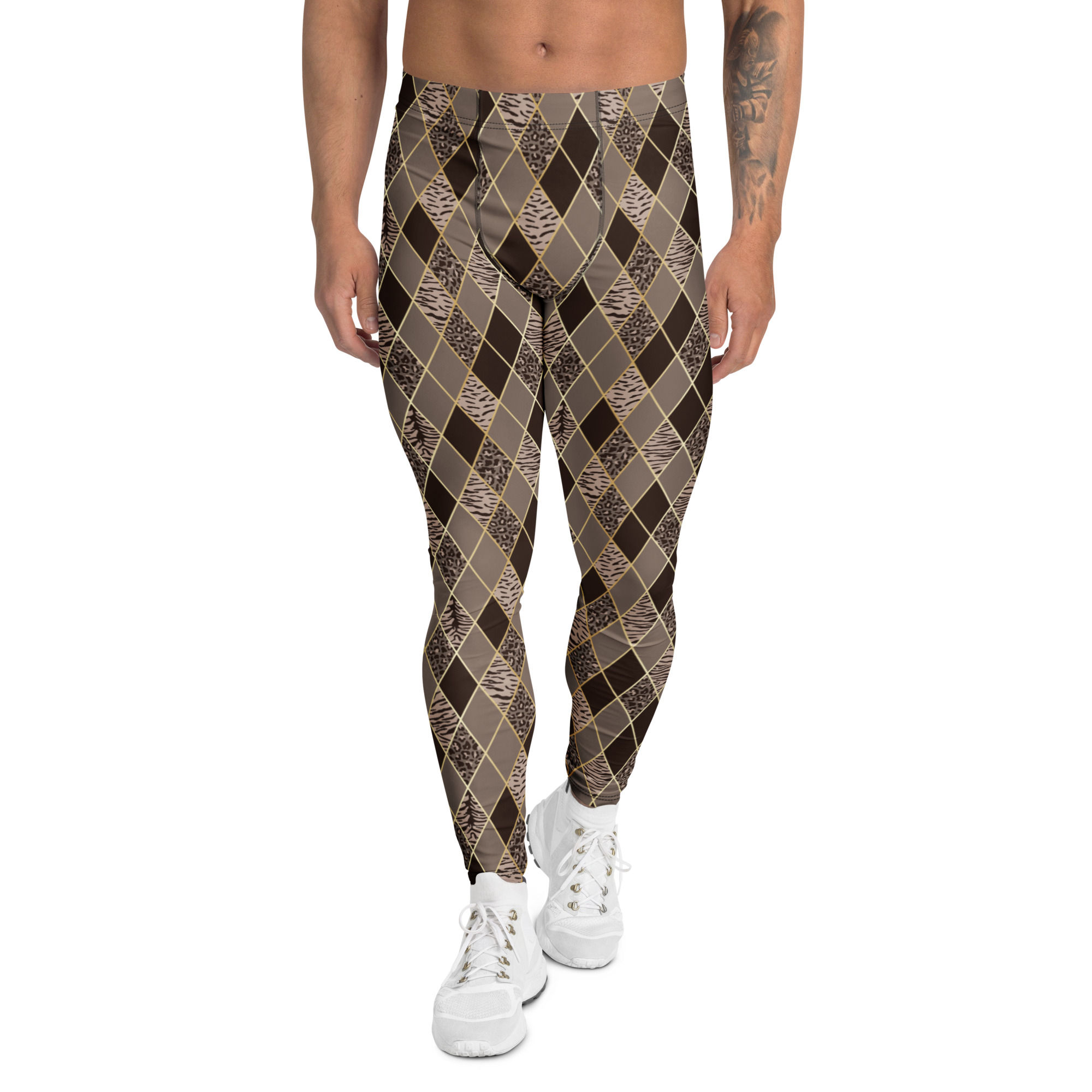 Buy Unique Men's Leggings in Bold Brown Leopard Print. Perfect for workouts or streetwear. Shop now for style and comfort!