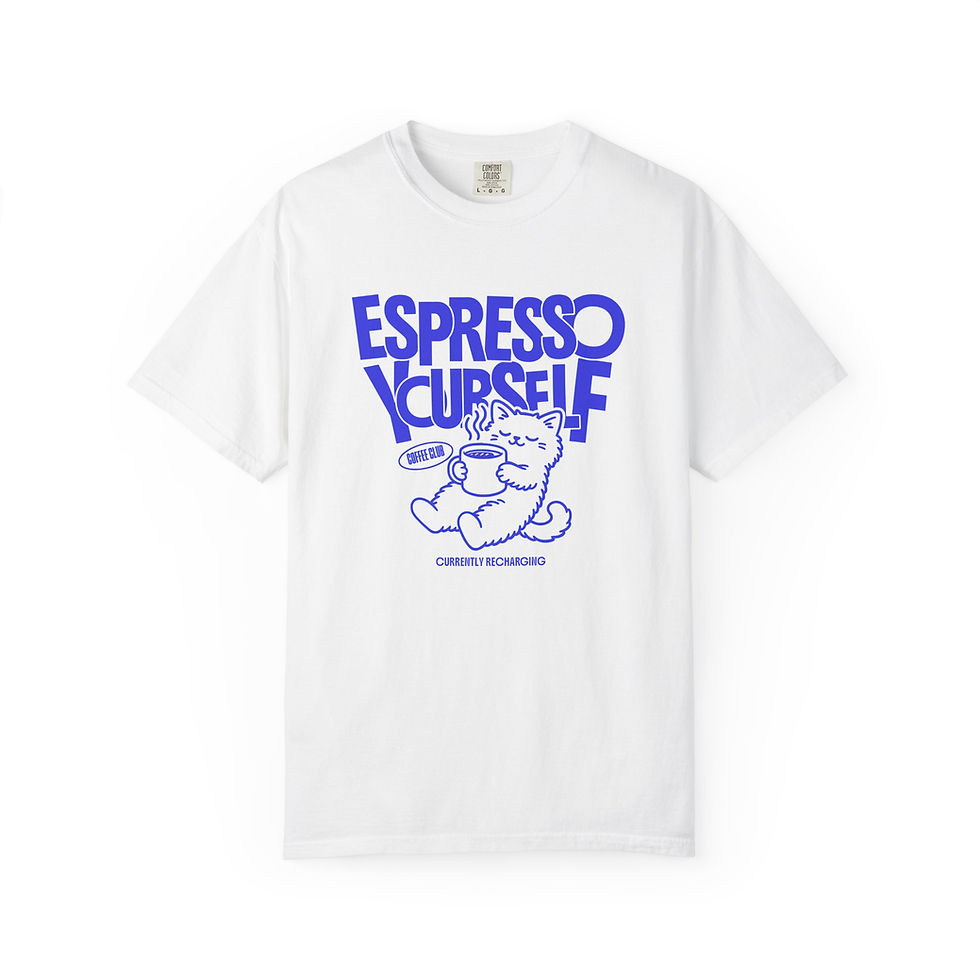 Buy online Cute Coffee Espresso Yourself Cat Graphic T-Shirt—perfect for coffee lovers with feline flair.