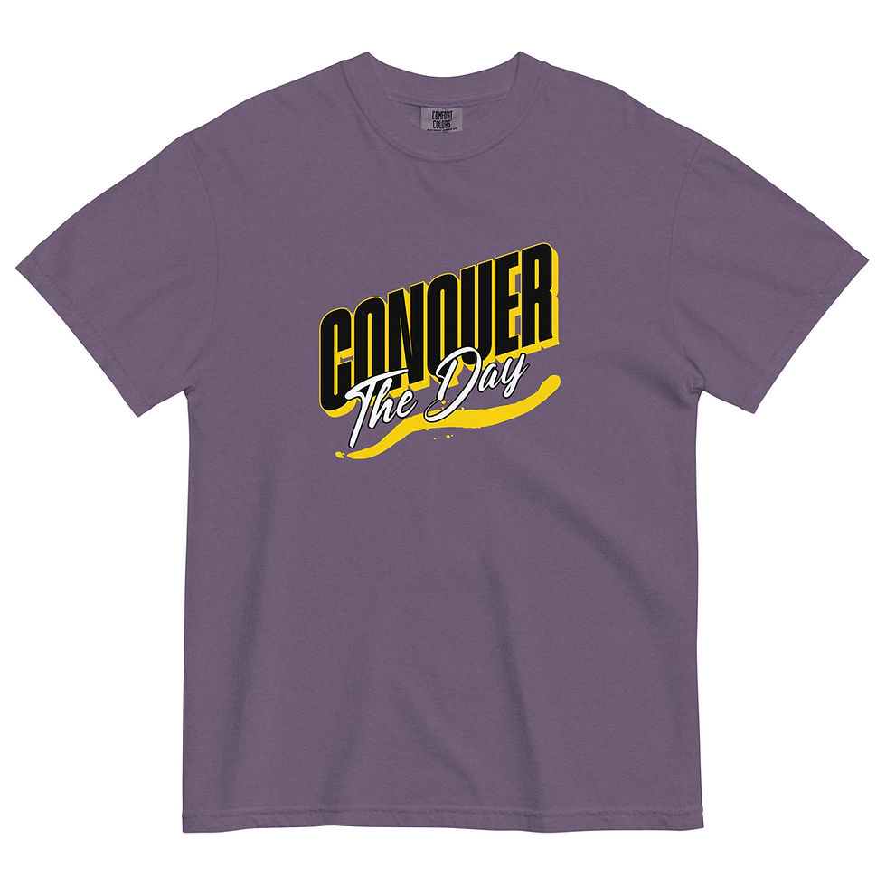 Thumbnail: Buy online Conquer The Day Gym Workout Typography T-Shirt. Perfect for athletes who love style and inspiration at the gym!