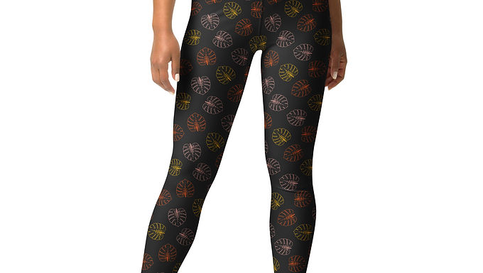 Colorful Outline Monstera Leaves Yoga Leggings