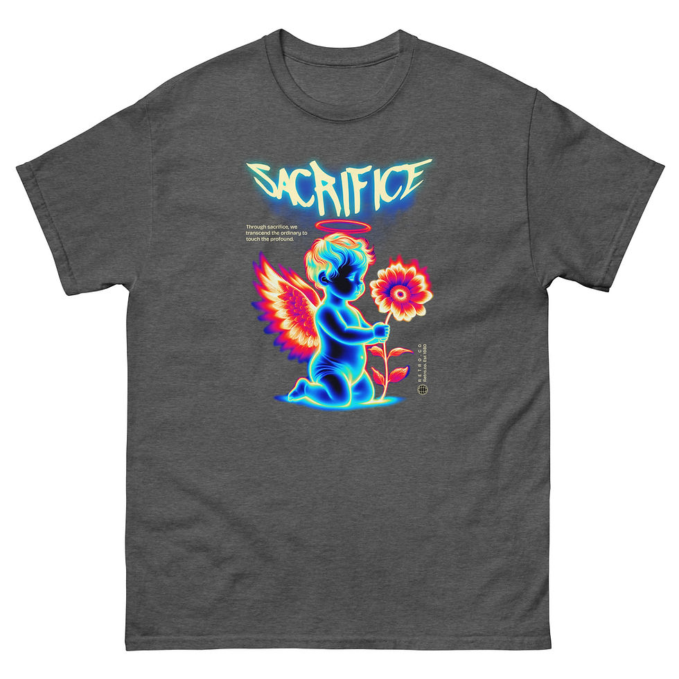 Thumbnail: Sacrifice Neon Angel Vaporwave Cherub T-Shirt. Shop this unique, vibrant tee and add a futuristic edge to your wardrobe today