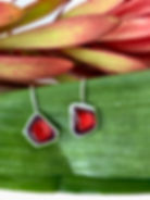 silver 925 red seaglass earrings with hook close view