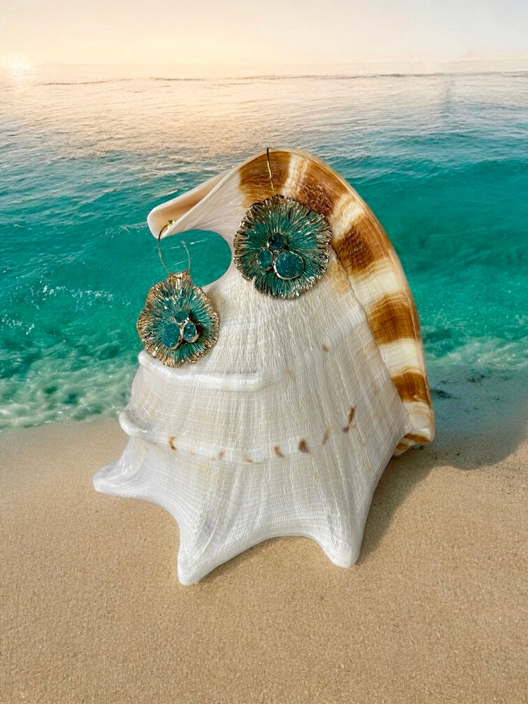 Underwater S1063 Geode  Brass Earrings with crystals
