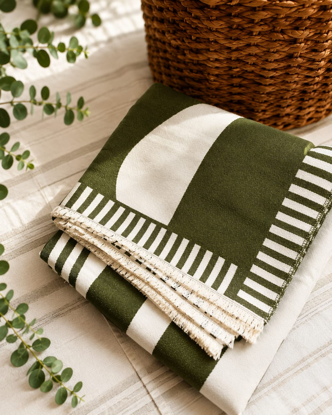 Large green and white blanket