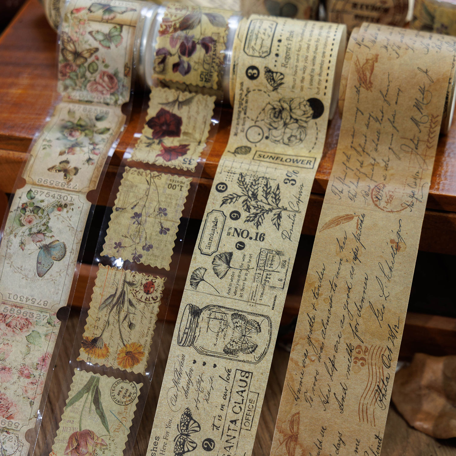 4 Rolos - Fita Washi Vintage com Corte de Contorno - 2 Rolos de 1,38 pol. × 78,7