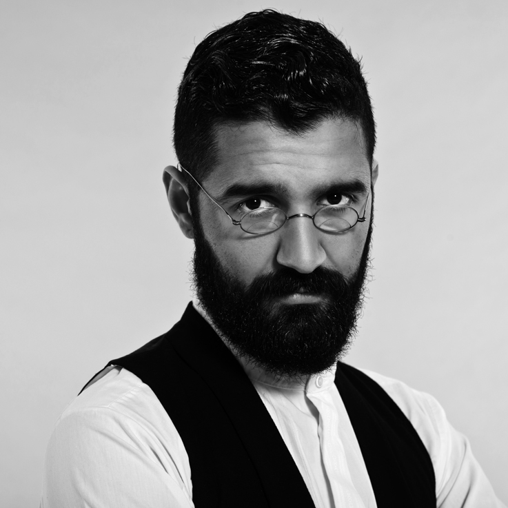 Amish bearded man in glasses BW