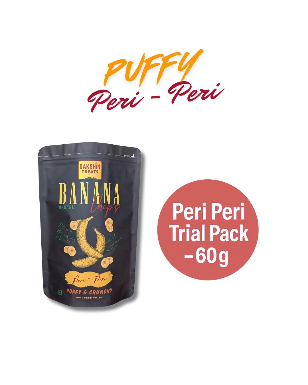 Peri Peri Banana Chips 60g spicy trial pouch – chilli, cumin, coconut oil