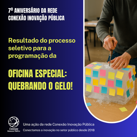 Saiu o resultado final da votação para decidir a programação da “Oficina Especial: Quebrando o Gelo”, evento comemorativo do 7º aniversário da rede Conexão Inovação Pública!As três dinâmicas de queb