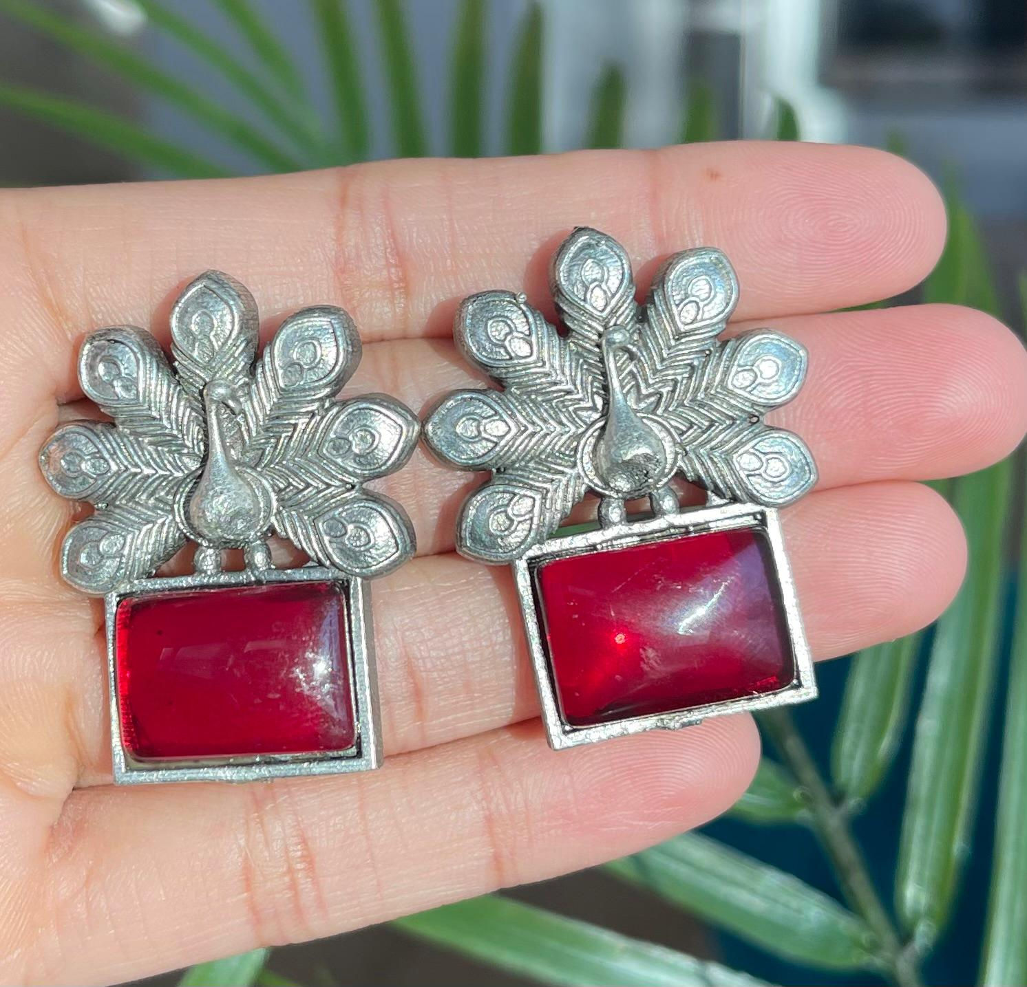 Trendy Oxidized Peacock Stud With Stone