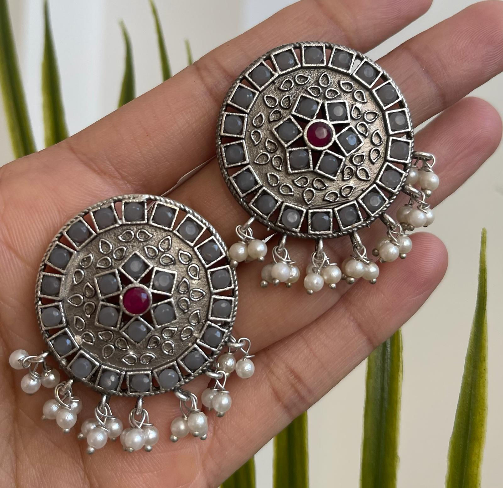 Silver Replica Oxidized Stud Earrings