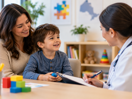Parent and child meeting with a healthcare professional about an autism assessment in Ontario