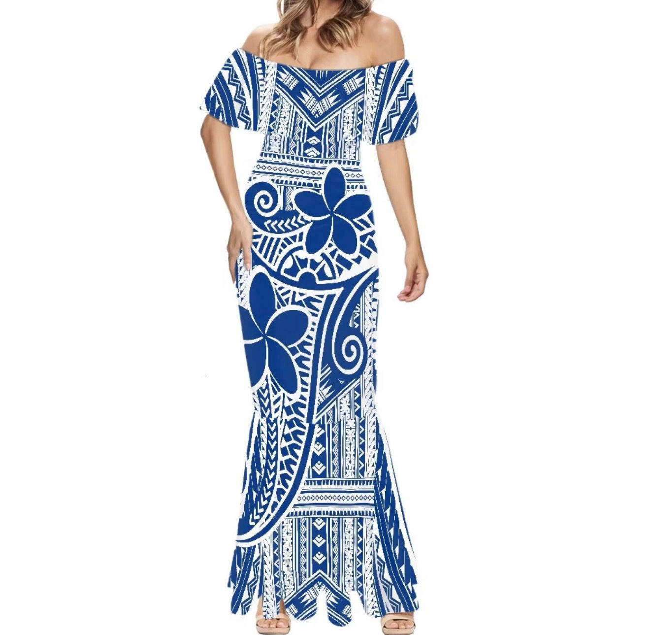 Mele Mermaid Dress - Navy Blue & White