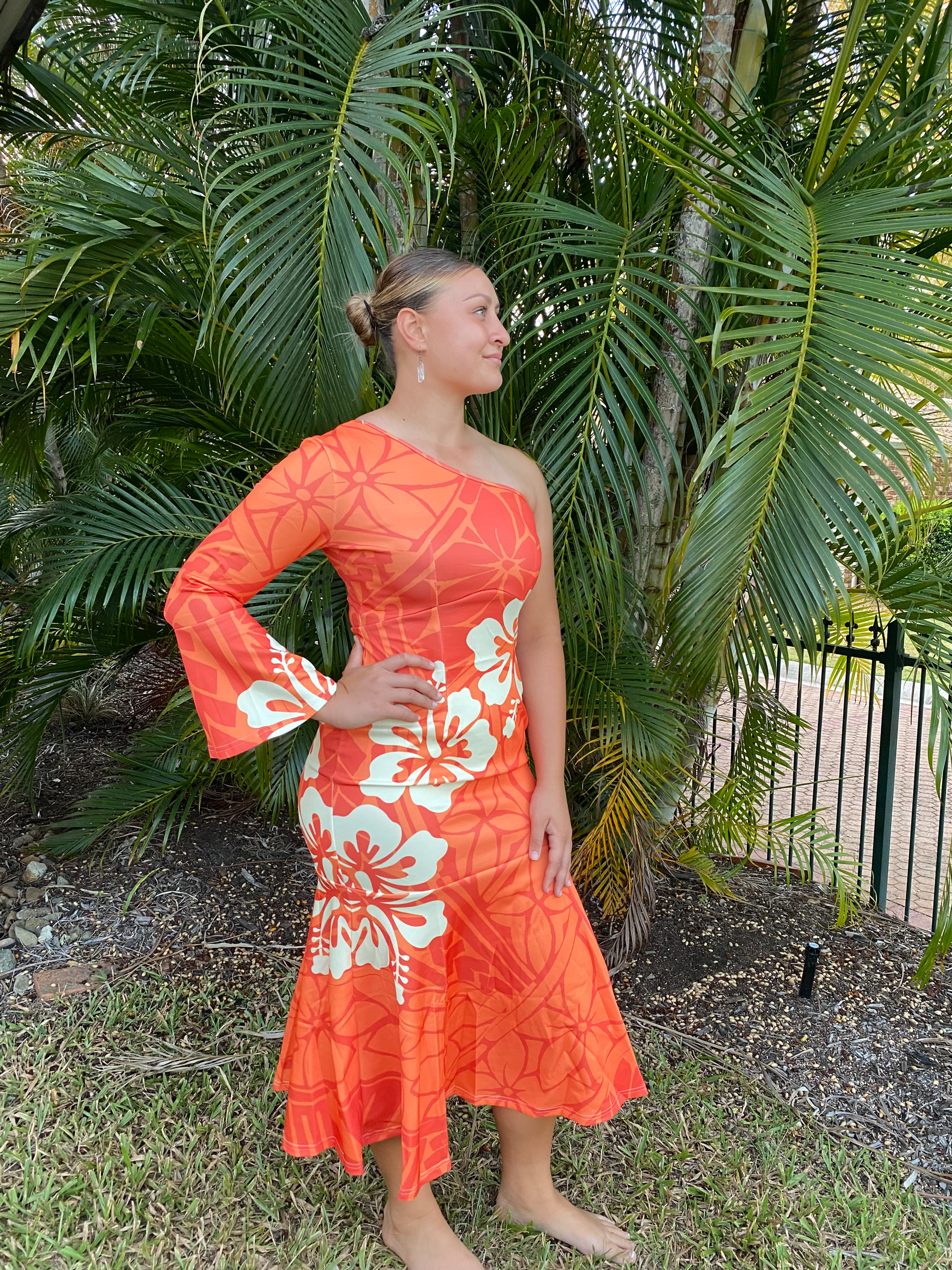 Isla One Sleeve Mermaid Dress - Sunset Orange