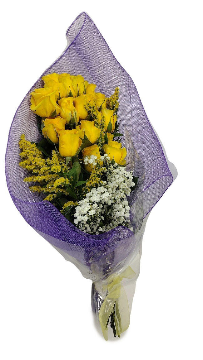 15 beautiful yellow roses, 15 yellow roses wrapped only not vase.