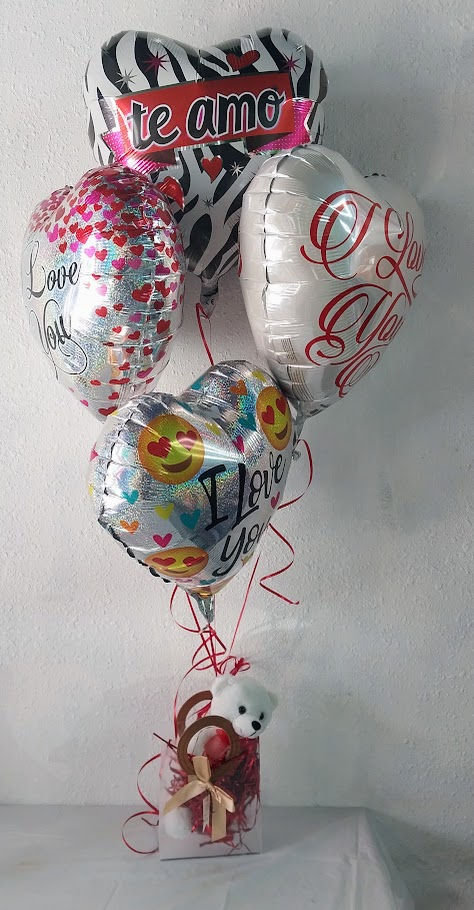 My only love, balloons and a teddy bear.