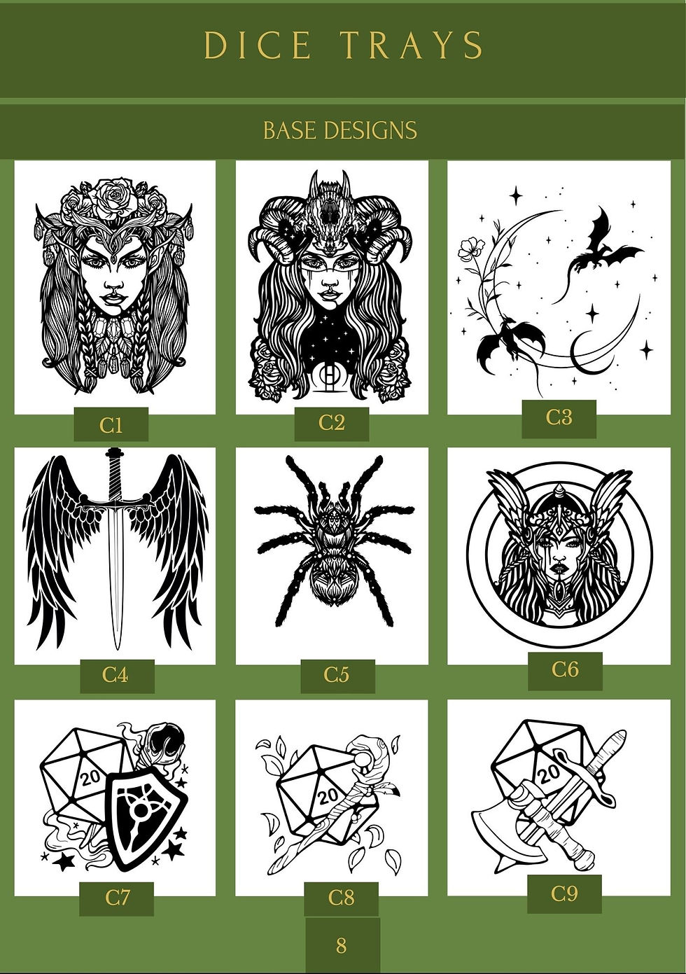 Thumbnail: Custom Dice Tray - Choose Your Pattern, Wood Stain, Insert Colour