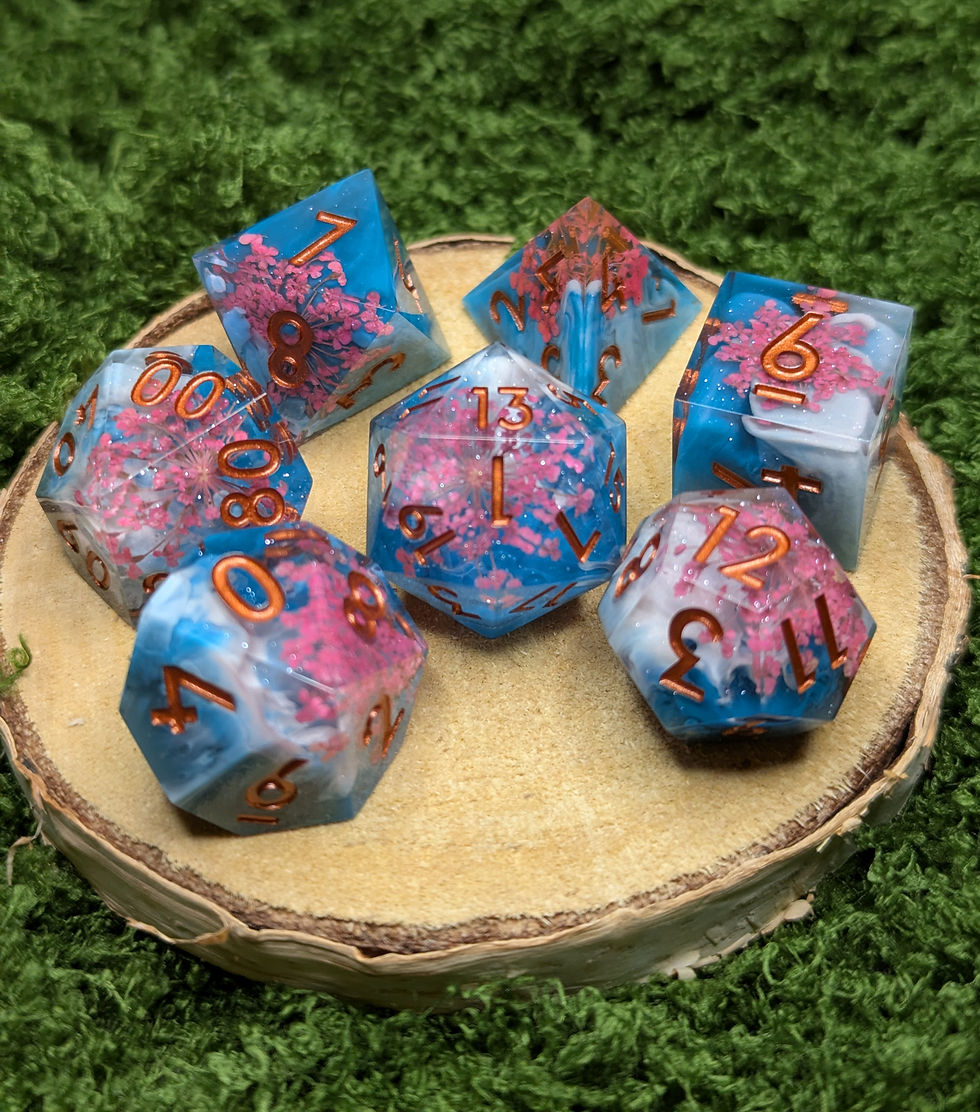 Blue, White and Pink Cherry Blossom Dice Set - Sharp Edge Resin