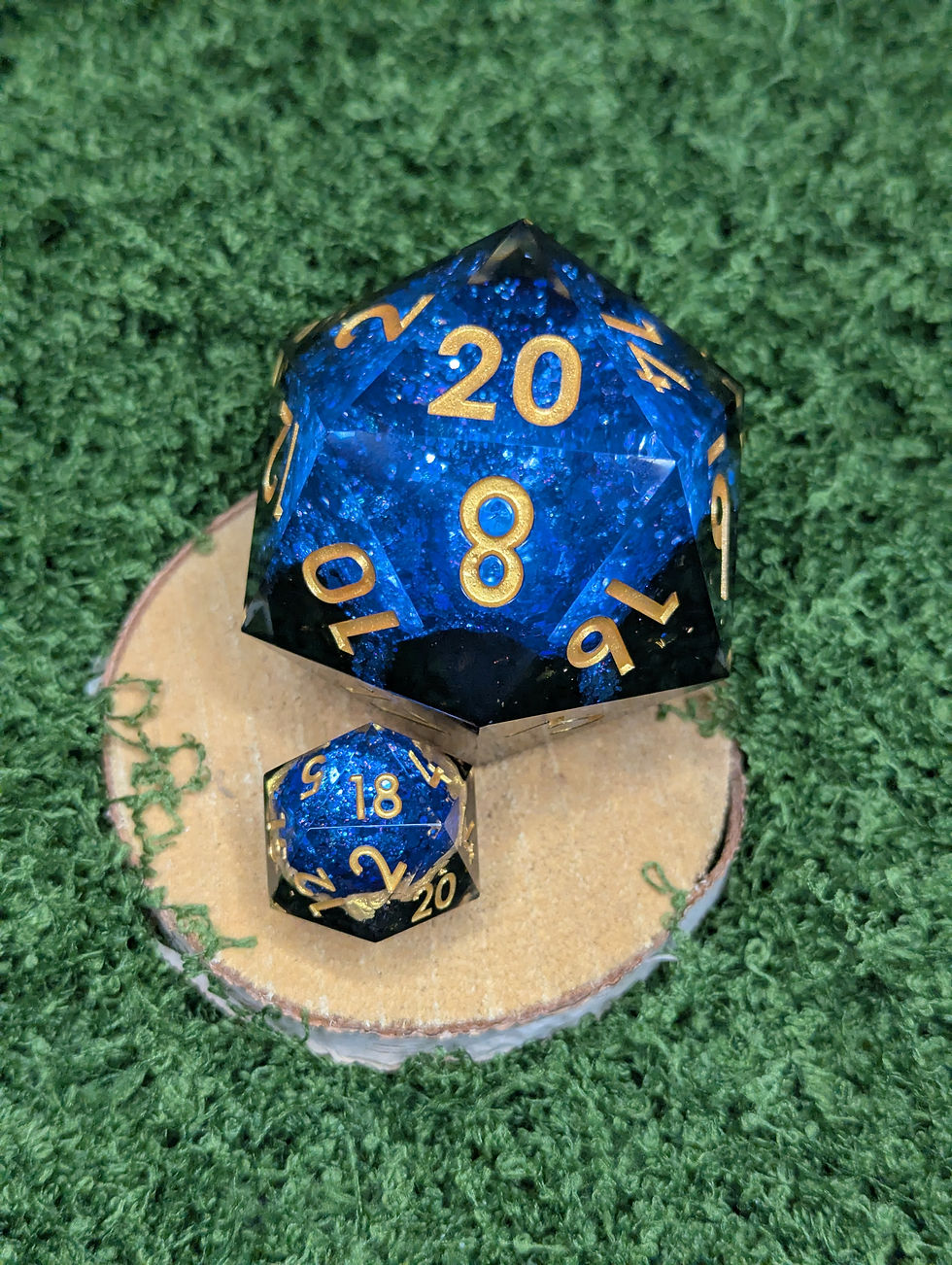 Thumbnail: Blue Geode Chonk D20: Blue and Black 50mm RPG Dice