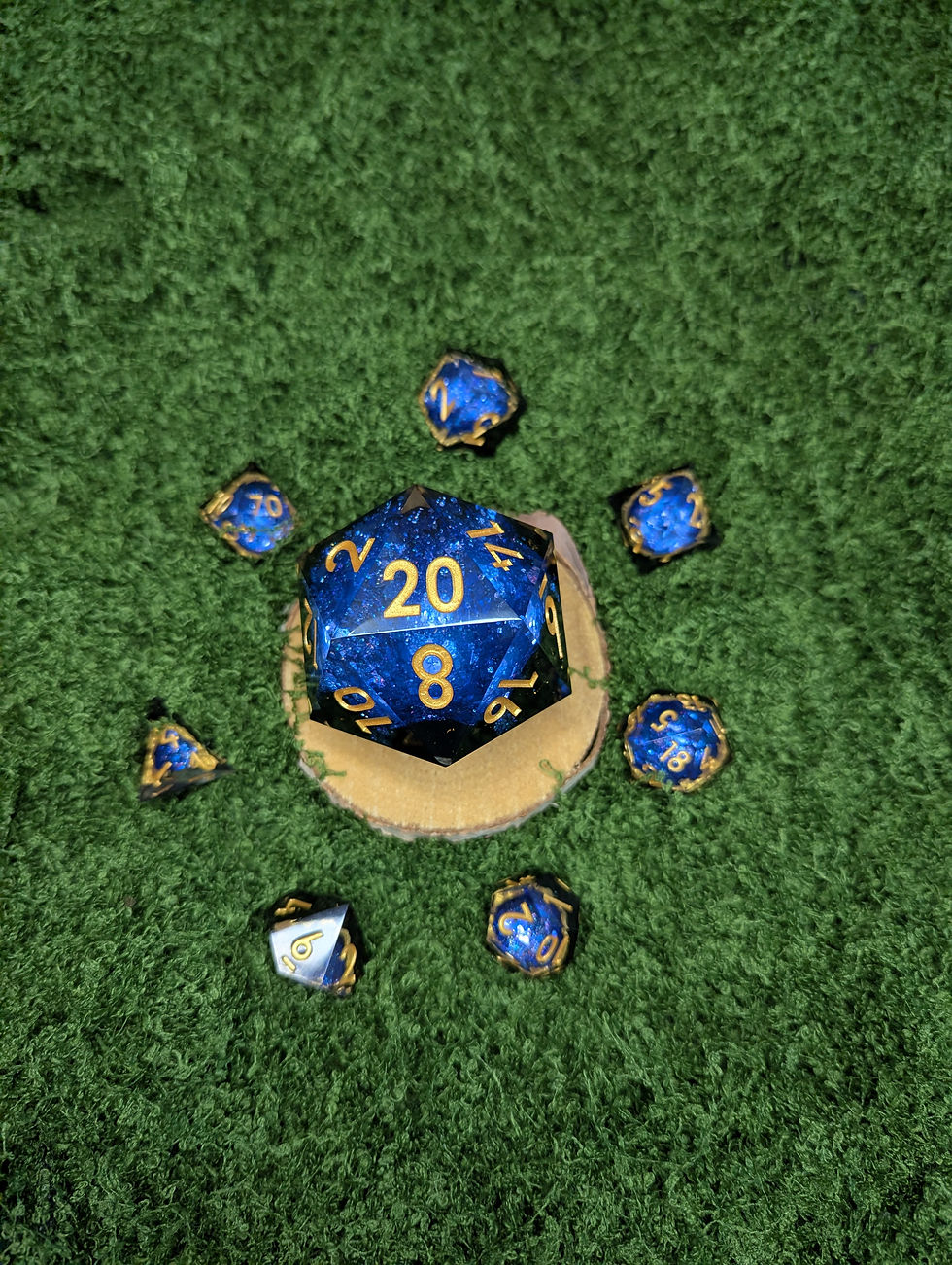 Thumbnail: Blue Geode Chonk D20: Blue and Black 50mm RPG Dice