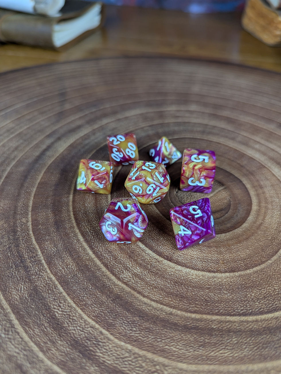 Thumbnail: Pink & Yellow Acrylic Dice with White Inking