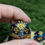 Thumbnail: Blue and Gold Celestial Dice Set - Sharp Edge Resin