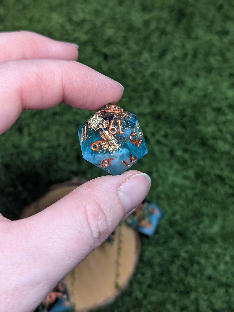 Thumbnail: Teal Green and Copper Dice Set: 7 Sharp Edge Polyhedral Dice