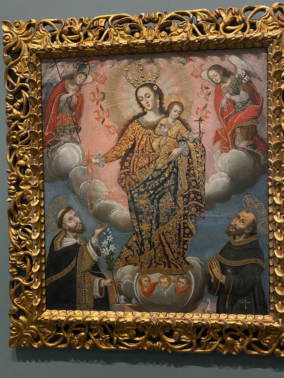 Peruvian Our Lady of the Rosary painting seen at the Blanton Museum in Austin, Texas