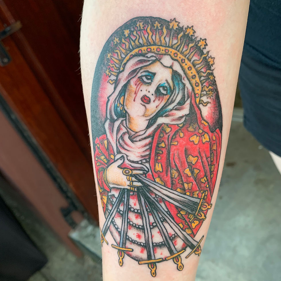 A tattoo of the Mater Dolorosa I did in New Orleans during Mardi Gras 2020