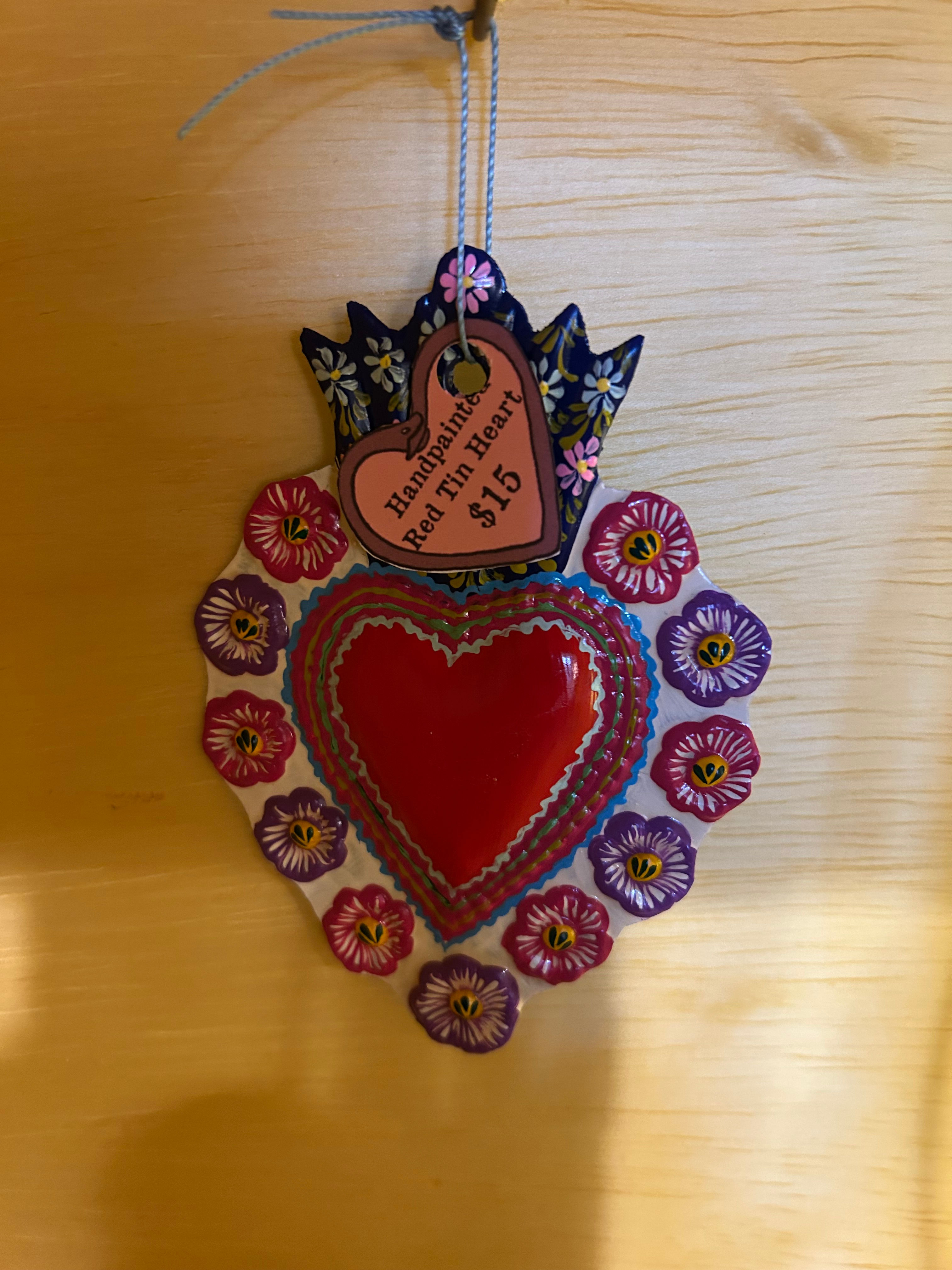 Handpainted Red Tin Heart
