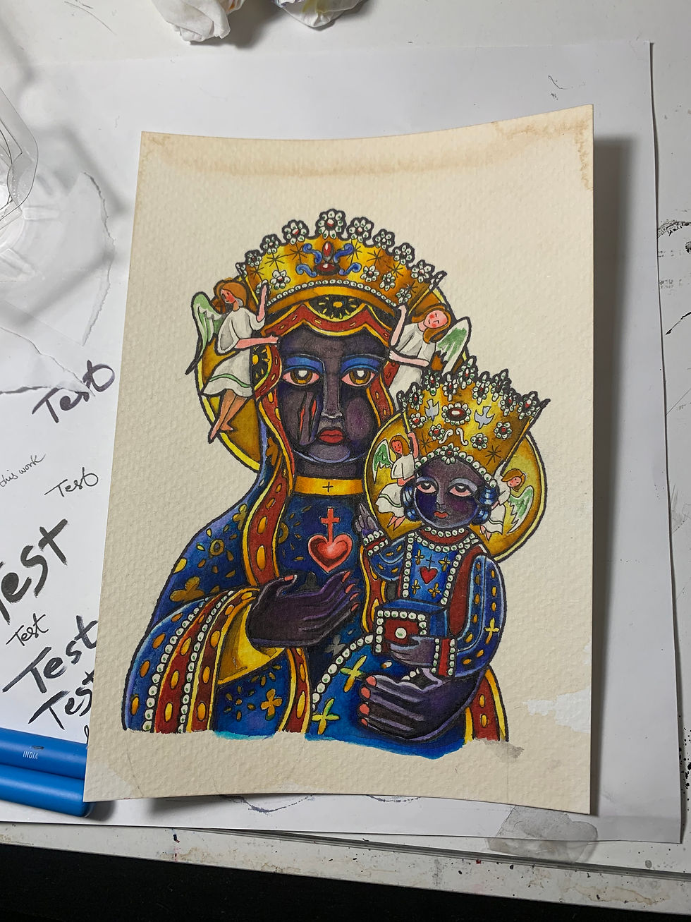 The author's painting of Ezili Danto in progress