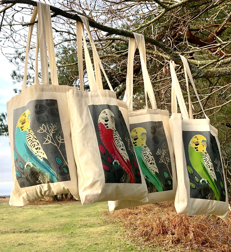 Thumbnail: Coral Budgie Cotton Tote Bag