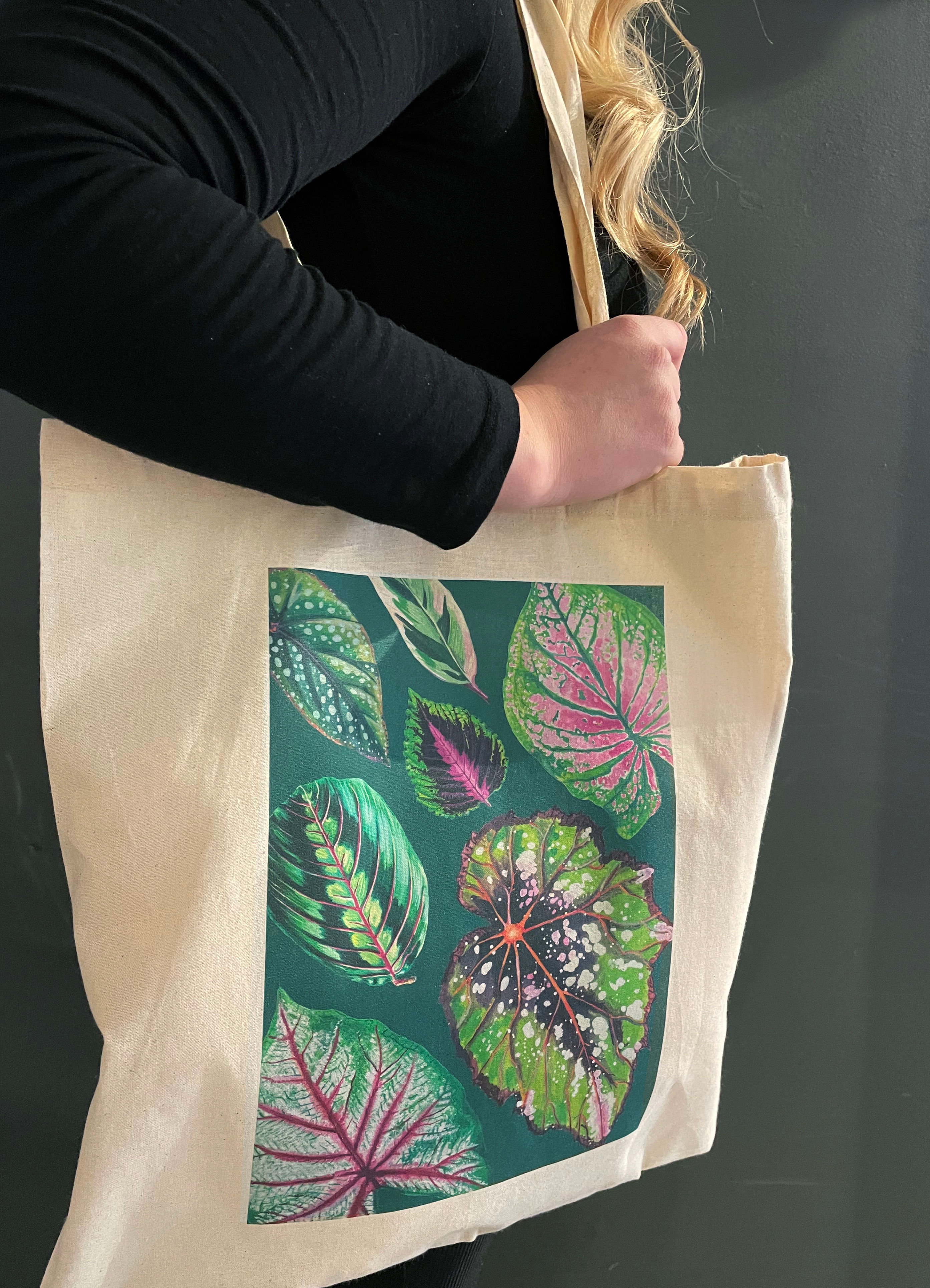 Illustrated Teal Houseplants Plant Cotton Tote Bag