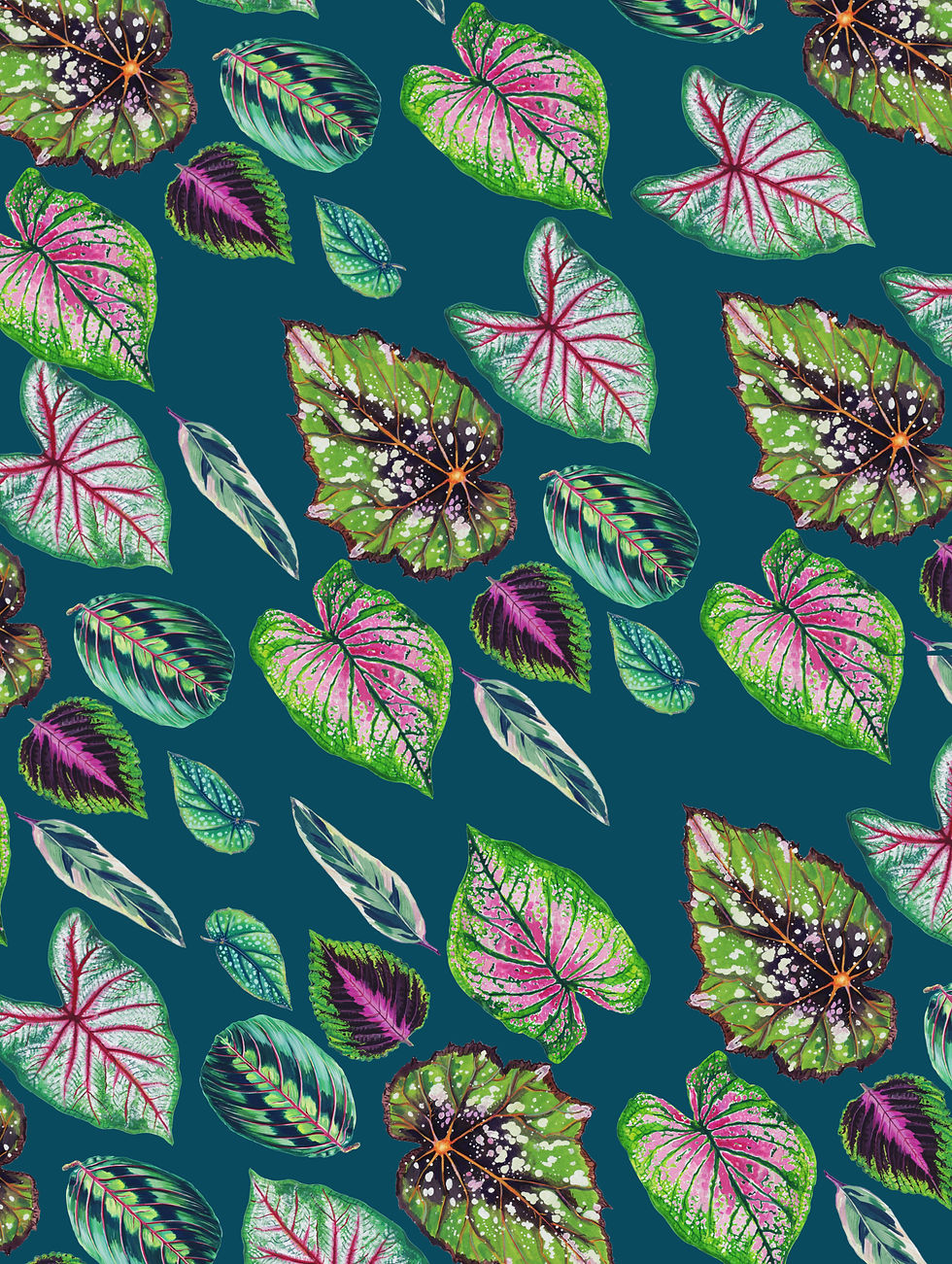 Thumbnail: Housplants Mixed Leaf Teal Wrap x 2 sheets