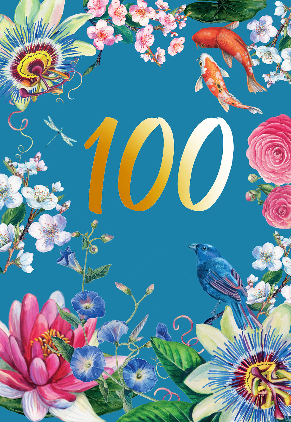 Thumbnail: PACK of 6 100th Floral Birthday Card with Gold Detail