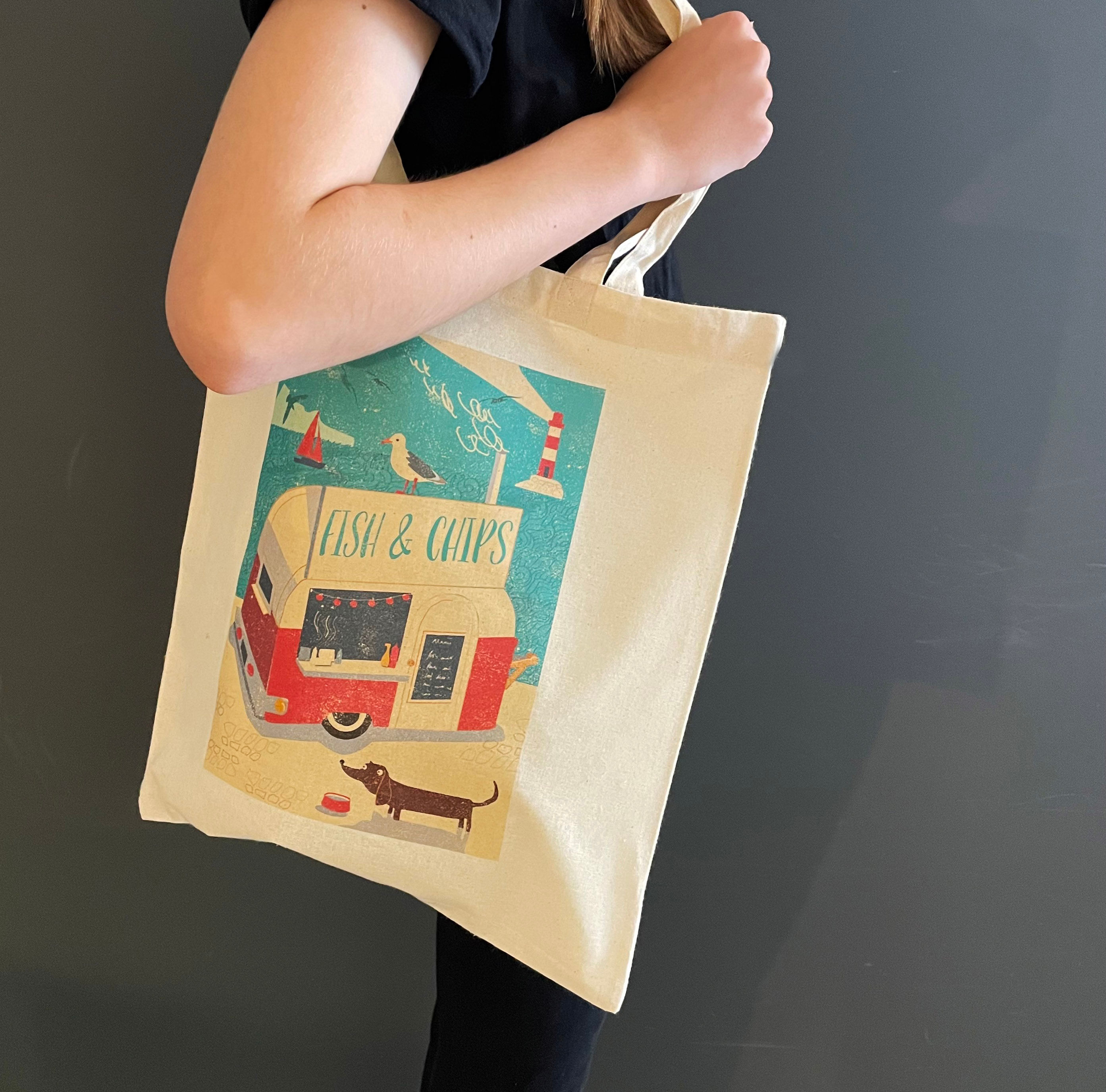 Fish and Chips Nautical Cotton Tote Bag