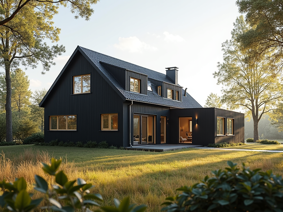 Enbostadshus med takkupor och tillbyggnad