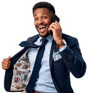 Homem de terno falando ao telefone, representando planos empresariais para empresas