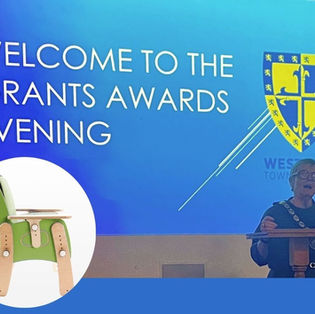 Event graphic that says “Welcome to the Grants Awards Evening,” styled for an awards ceremony.