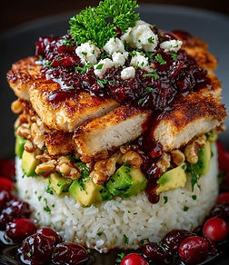 Cranberry Glaze Chicken & Avocado Rice Stack with Feta and Walnuts.JPG
